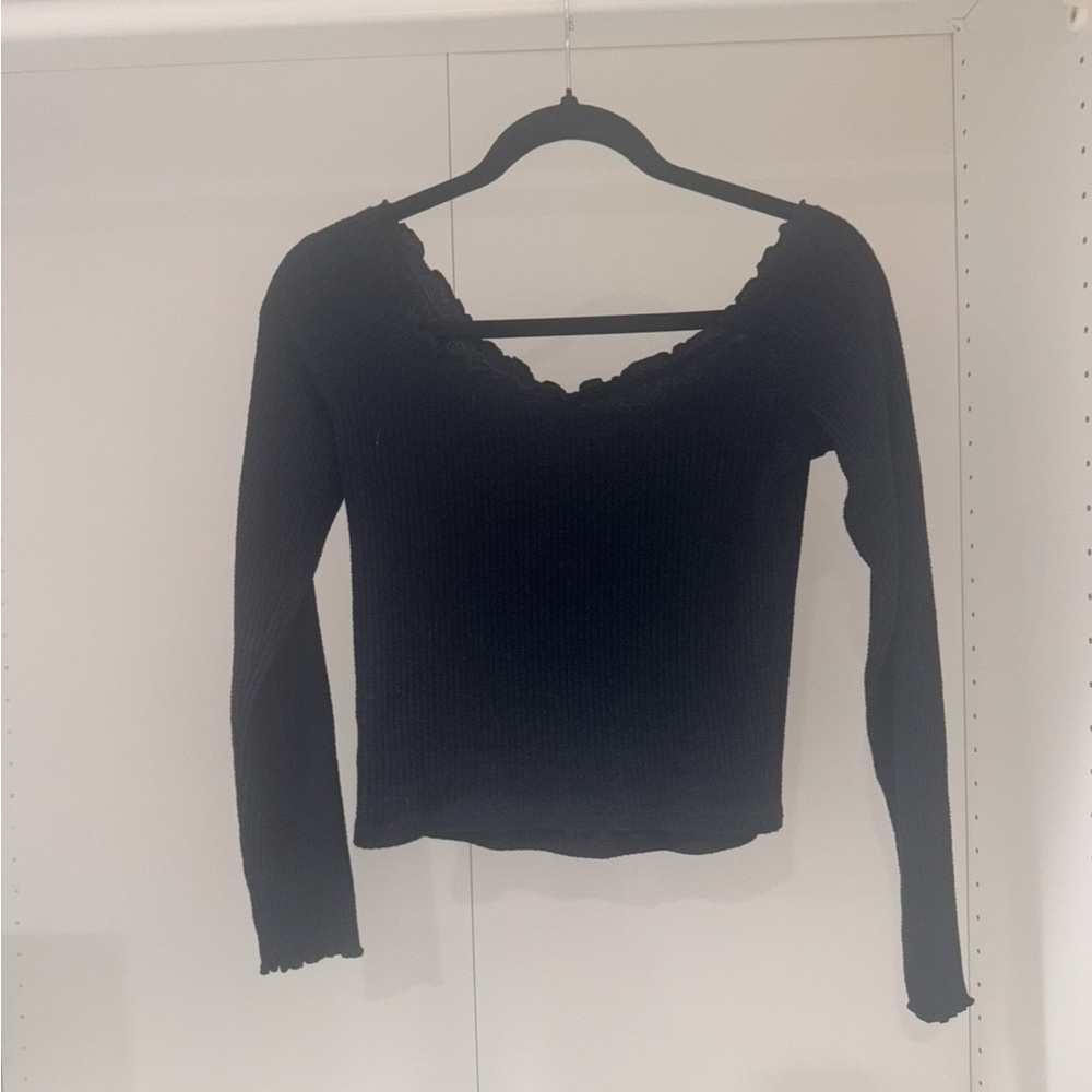 Black Ribbed Off The Shoulder Long Sleeve Top